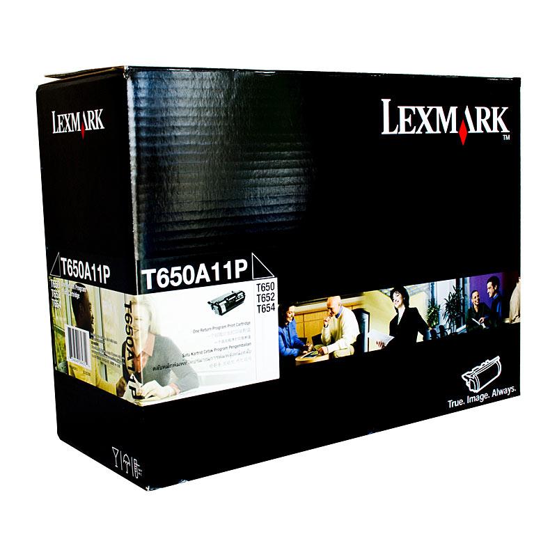 LEXMARK T650A11P Black Prebate Cartridge, a genuine toner cartridge designed for high-quality printing.