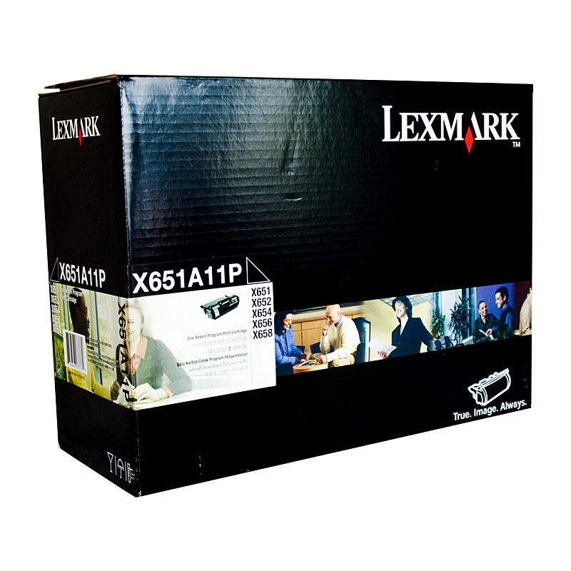 LEXMARK X651A11P Prebate Toner cartridge in black, designed for high-quality printing with a yield of 7,000 pages.