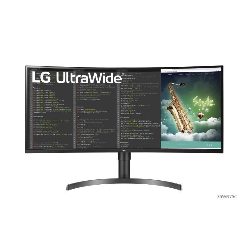 LG 35-inch Curved UWVA Monitor showcasing its sleek design and immersive curved display.