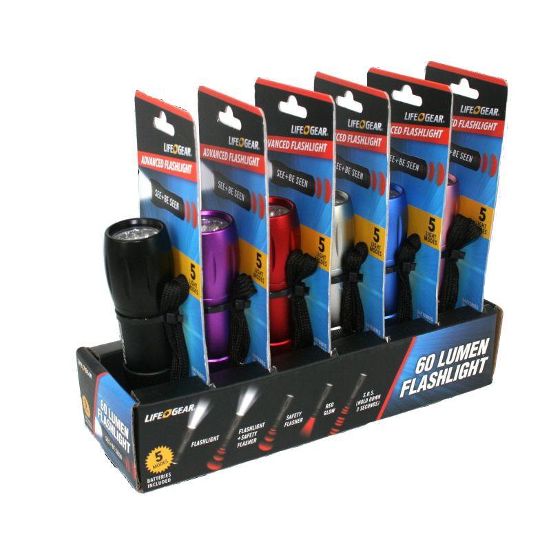 A set of six LIFEGEAR Mini Torches, compact and portable, showcasing their bright LED lights and durable design.