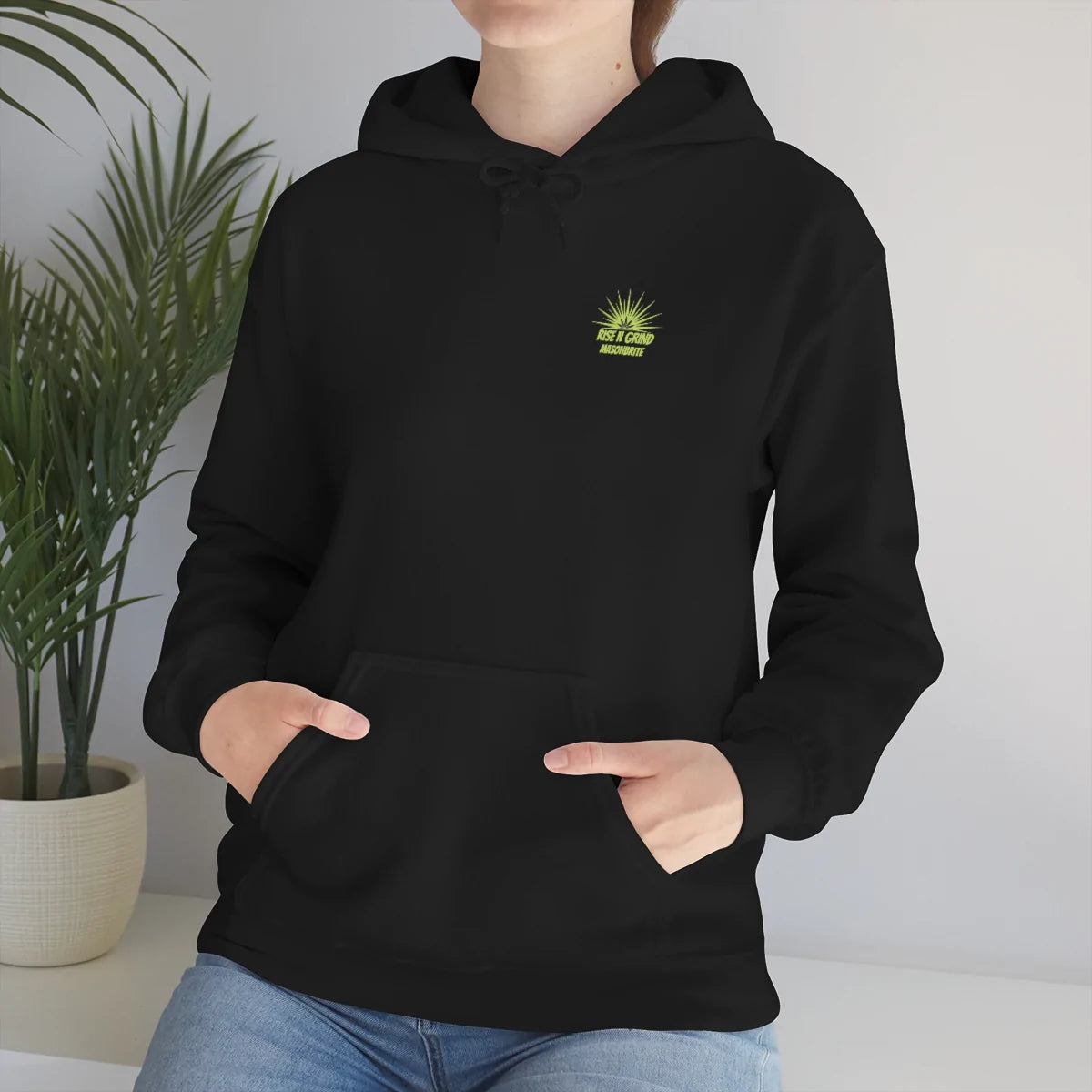 LIMITED EDITION TROG® MasonBrite BlazinHaze Collab Heavy Blend™ Hooded Sweatshirt featuring a plush fabric, spacious kangaroo pocket, and stylish drawstring hood.