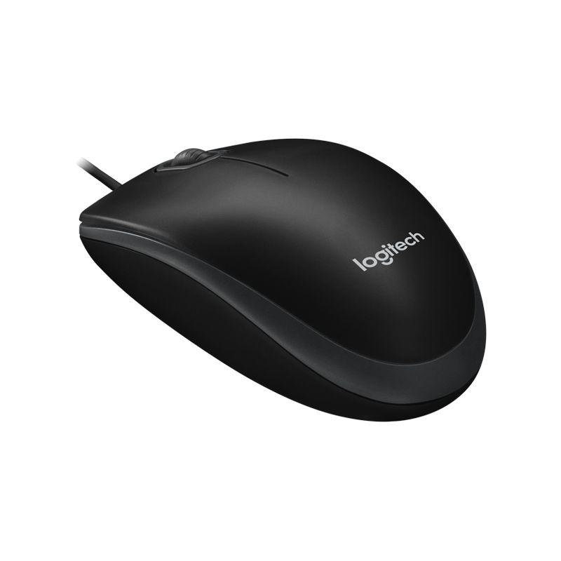 Logitech B100 USB Mouse with ergonomic design and optical tracking.