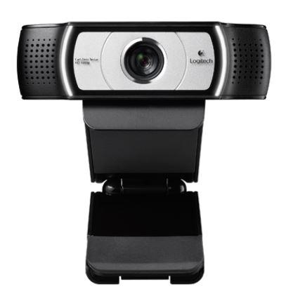 Logitech C930e Webcam with 90-degree view and privacy shutter, designed for HD video conferencing.