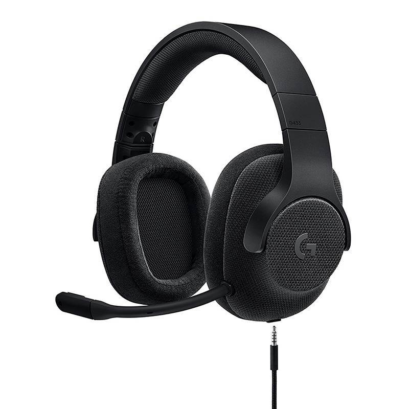 Logitech G433 7.1 Surround Sound Wired Gaming Headset in black, showcasing its sleek design and comfortable ear cushions.