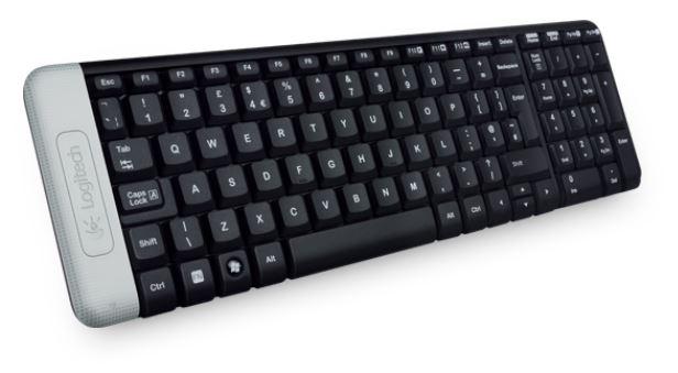 Logitech K230 Wireless Keyboard in light gray with compact design and Unifying receiver.