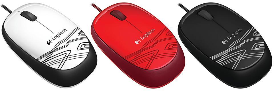 Logitech M105 Corded Optical Mouse in black, showcasing its ergonomic design and USB connection.