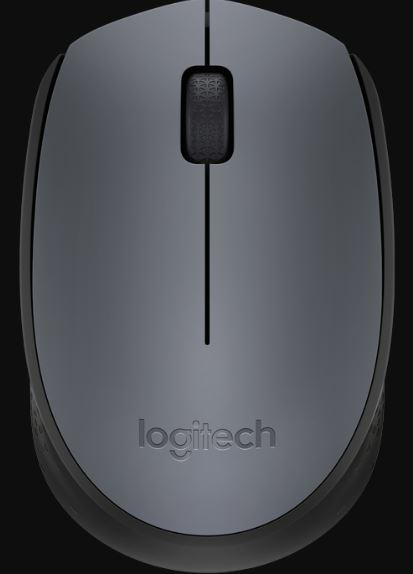 Logitech M171 Grey Wireless Mouse with a sleek design, showcasing its compact size and nano receiver.