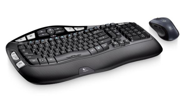 Logitech MK550 Wireless Wave Keyboard Mouse Combo featuring a wave-shaped keyboard and ergonomic mouse in black.