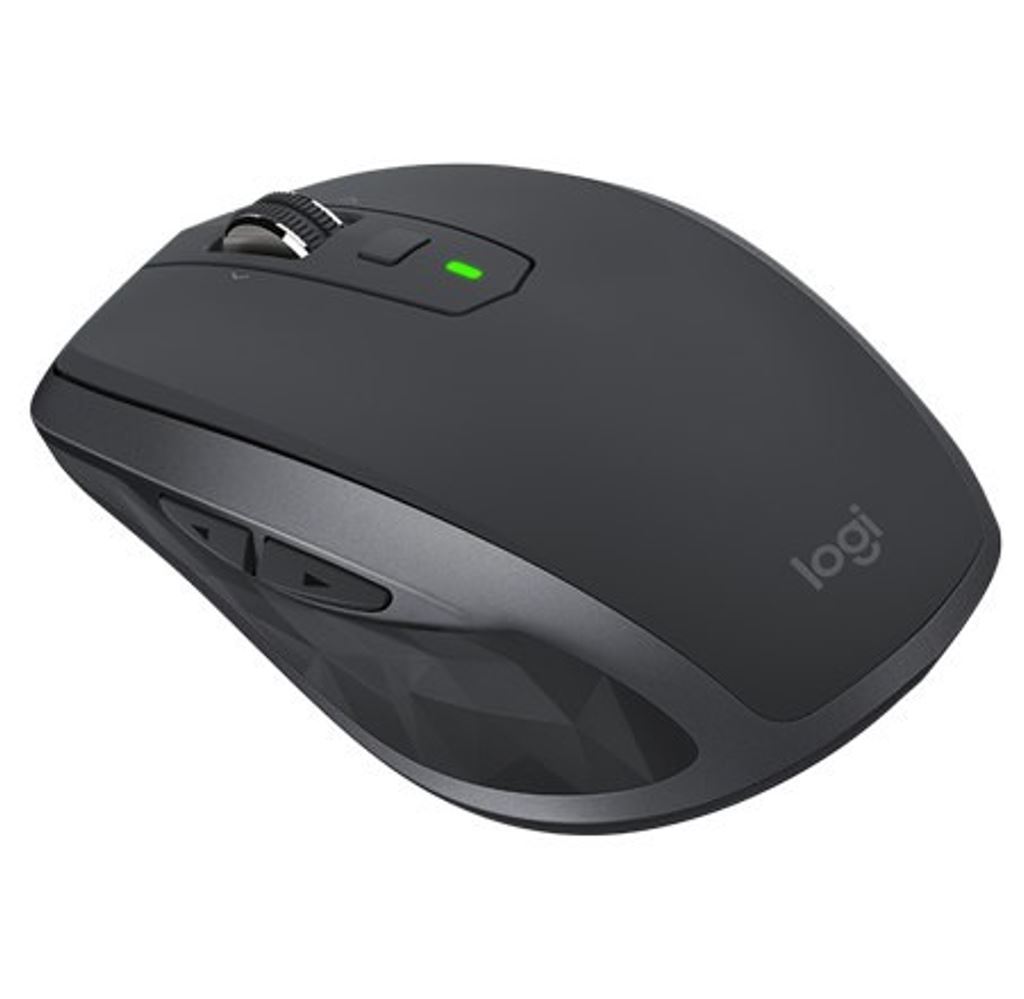 Logitech MX Anywhere 2S Wireless Bluetooth Mouse with 4000dpi sensor and 7 buttons, designed for multi-computer control and seamless navigation.