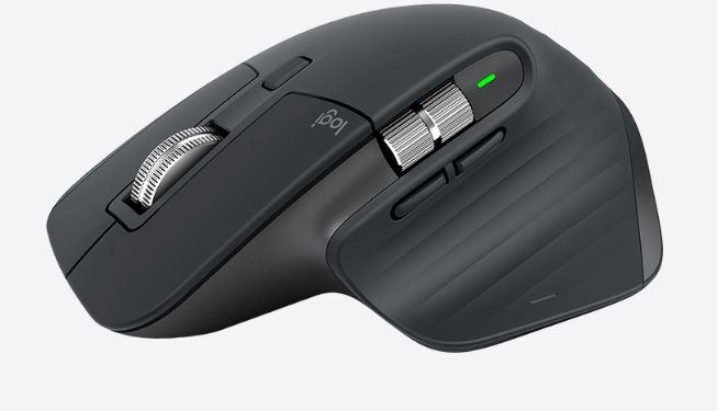 Logitech MX Master 3 Wireless Mouse in Graphite color, showcasing its ergonomic design and advanced features.