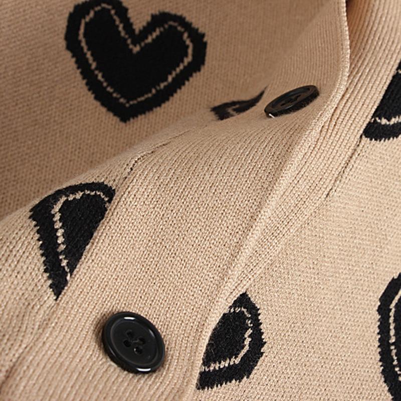 A stylish Love Heart Pattern Warm Sweater Jacket featuring a vintage V-neck design, perfect for women in spring and autumn.