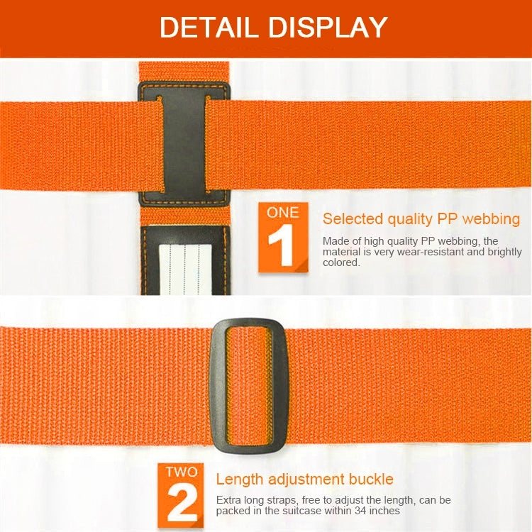 Adjustable luggage strap with a 3-digit lock, bright colors, and luggage tag slot for secure travel.