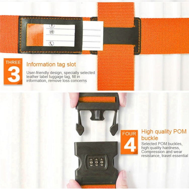 Adjustable luggage strap with a 3-digit lock, bright colors, and luggage tag slot for secure travel.