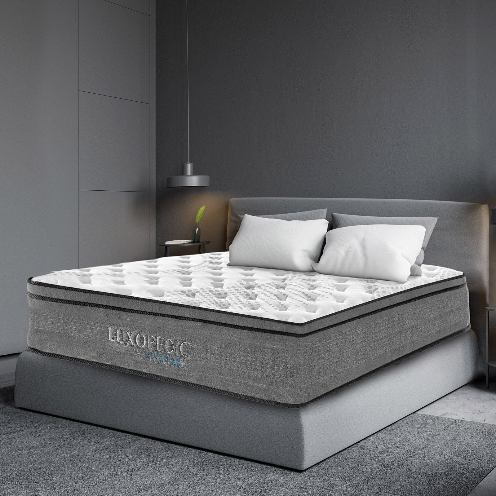 Luxopedic Pocket Spring Mattress with Euro Top and cool-touch cover, showcasing its plush design and 5-zone support system.