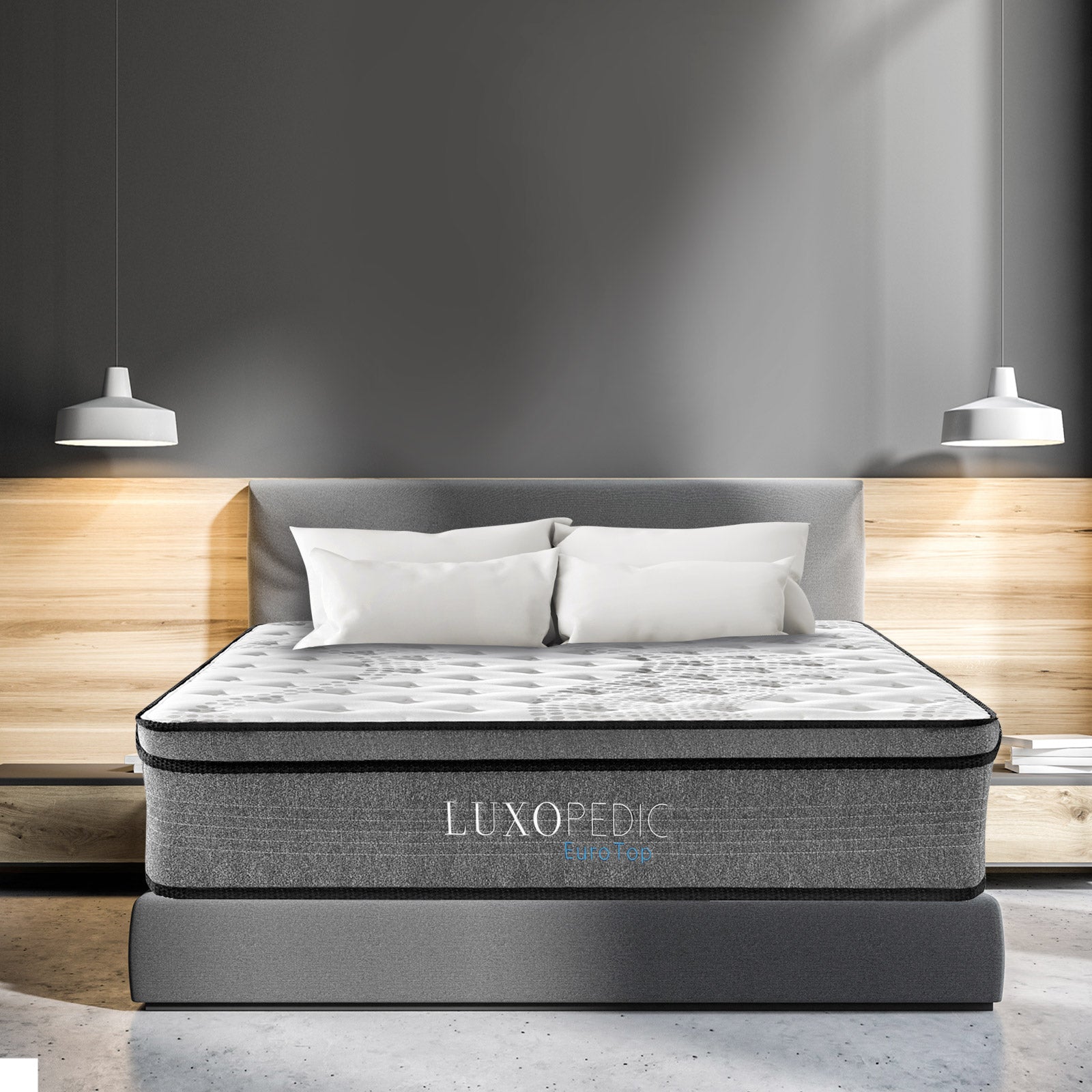 Luxopedic Pocket Spring Mattress with Euro Top and cool-touch cover, showcasing its plush design and 5-zone support system.