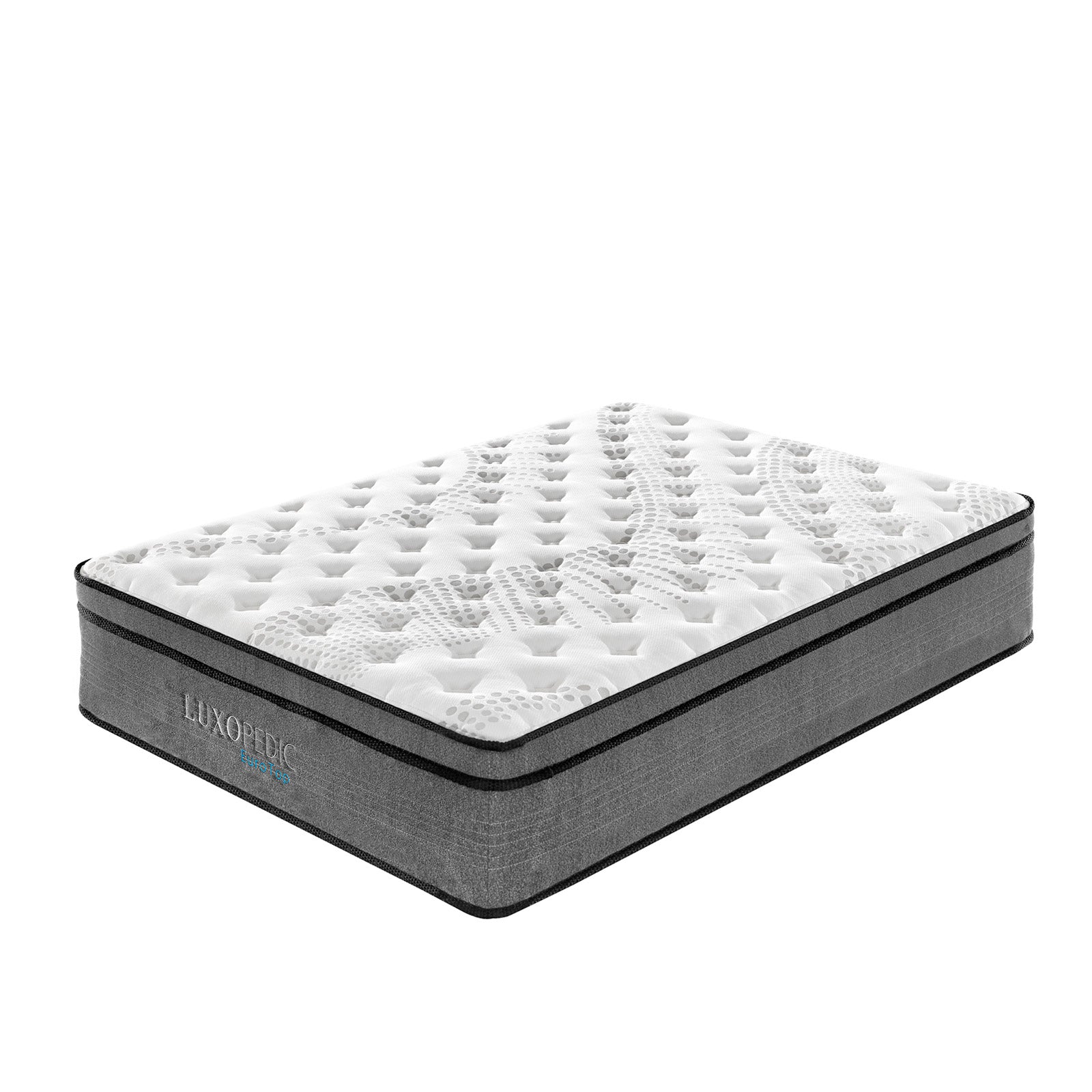 Luxopedic Pocket Spring Mattress with Euro Top and cool-touch cover, showcasing its plush design and 5-zone support system.