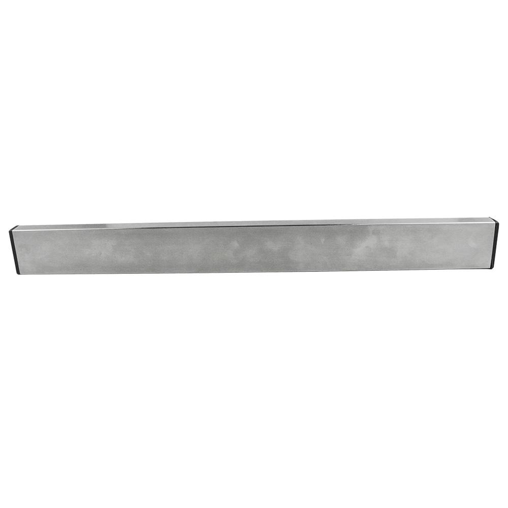 Heavy-duty magnetic wall mount knife holder in silver, securely holding various kitchen knives and utensils.