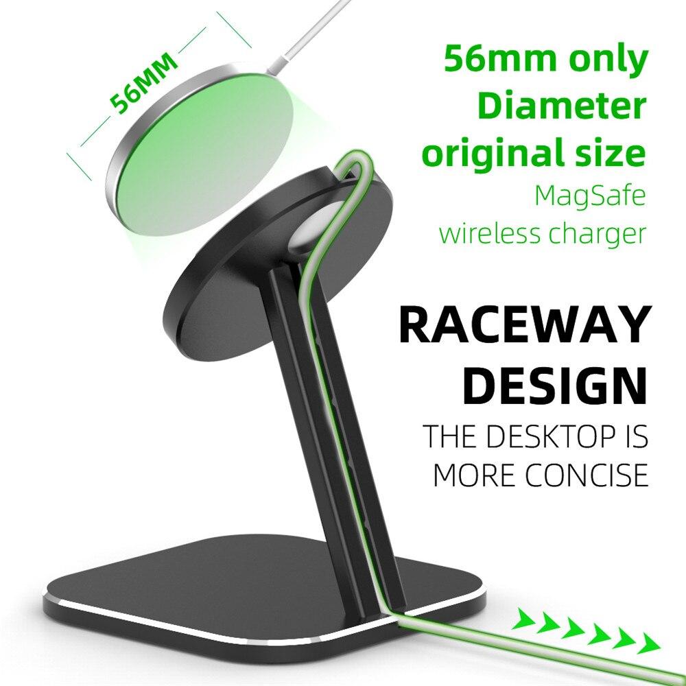 Magnetic Wireless Phone Charging Base Holder designed for iPhone 12 Pro Max and Mini, showcasing a sleek and modern design.