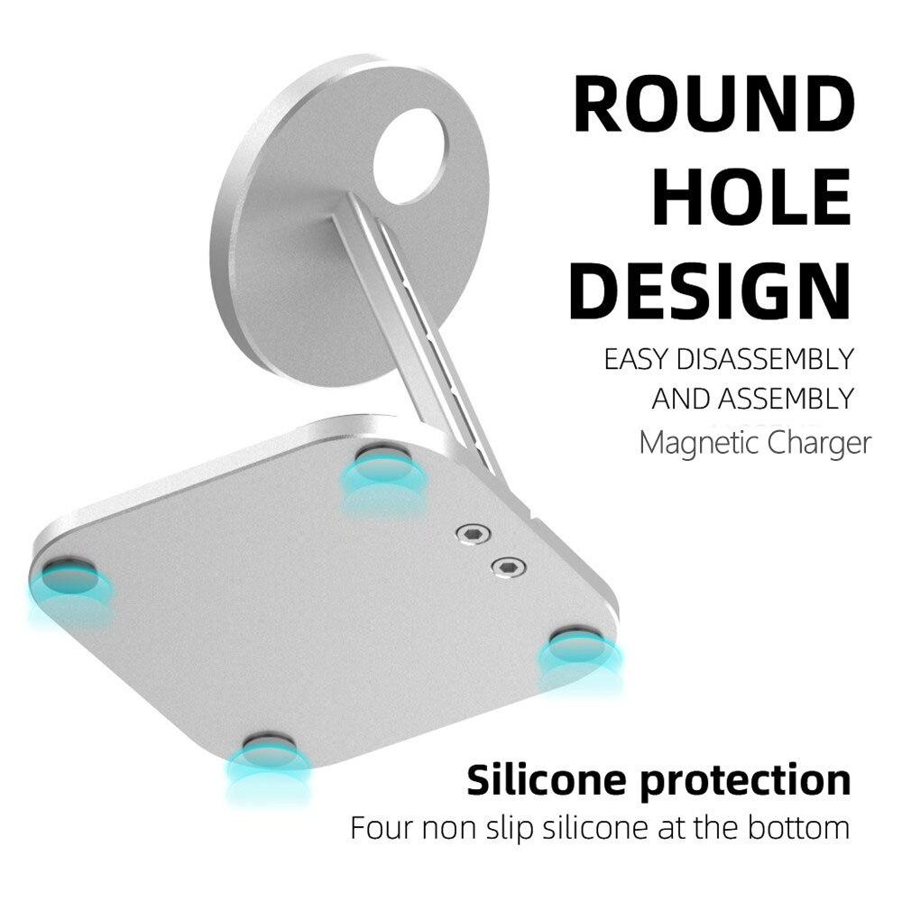 Magnetic Wireless Phone Charging Base Holder designed for iPhone 12 Pro Max and Mini, showcasing a sleek and modern design.