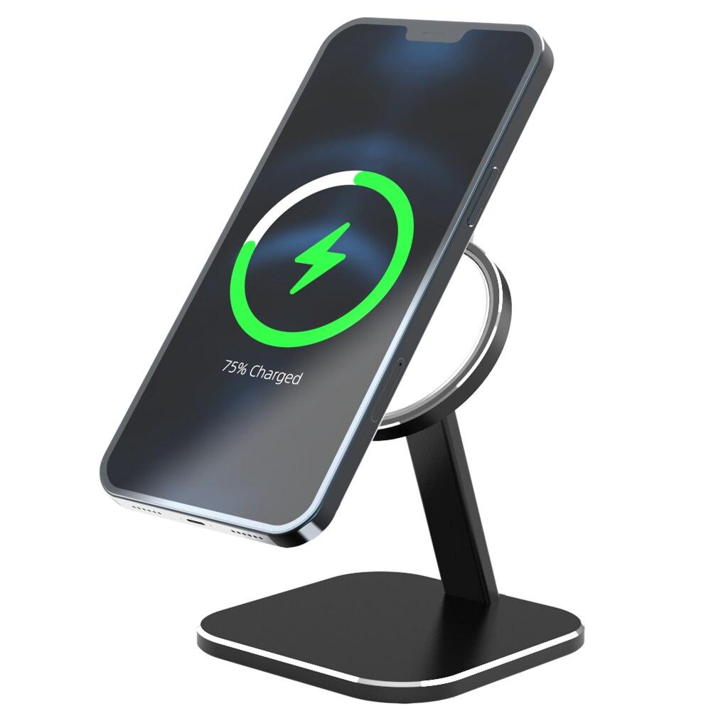 Magnetic Wireless Phone Charging Base Holder designed for iPhone 12 Pro Max and Mini, showcasing a sleek and modern design.