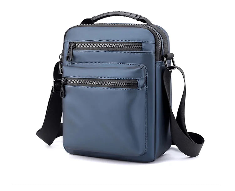 Man Classic Messenger Bag in high-quality nylon, showcasing its multifunctional design and compact size.