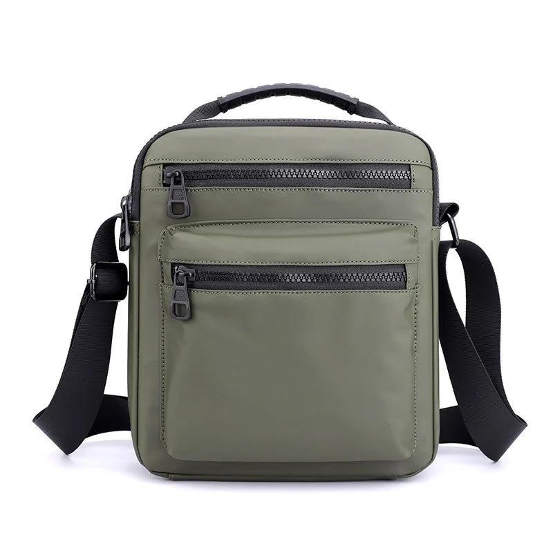 Man Classic Messenger Bag in high-quality nylon, showcasing its multifunctional design and compact size.