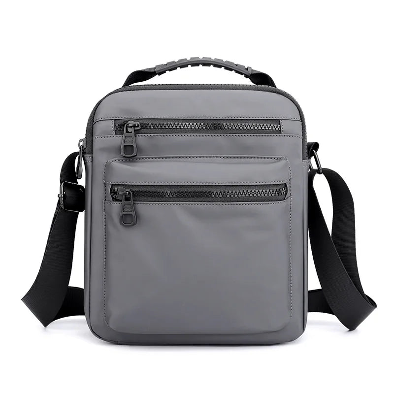 Man Classic Messenger Bag in high-quality nylon, showcasing its multifunctional design and compact size.