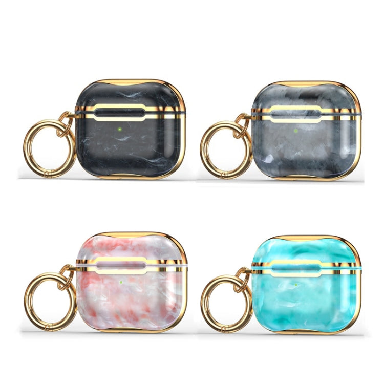 Marble texture electroplating frame earphone protective case with hook, designed for Apple AirPods 3, showcasing its stylish and durable design.