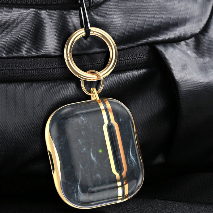 Marble texture electroplating frame earphone protective case with hook, designed for Apple AirPods 3, showcasing its stylish and durable design.