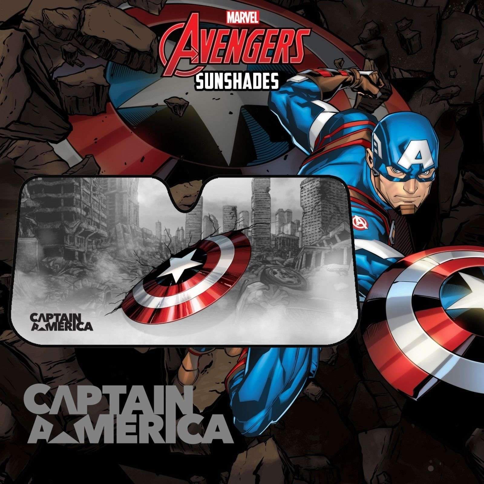 Marvel Avengers Captain America Sun Shade, featuring vibrant colors and iconic design, measuring 150cm x 70cm.