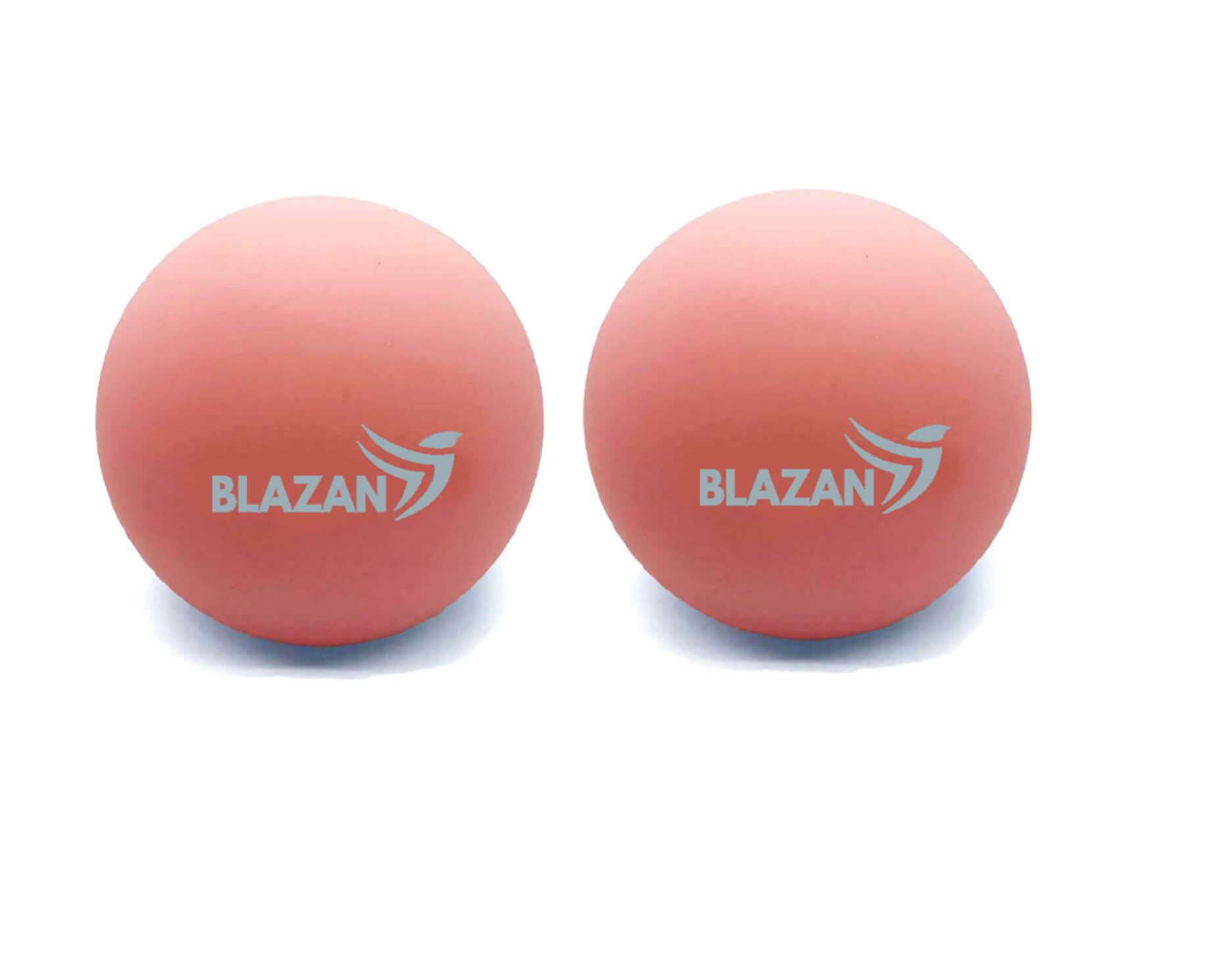 A set of two massage therapy balls made of solid non-toxic rubber, designed for effective muscle tension relief and portability.