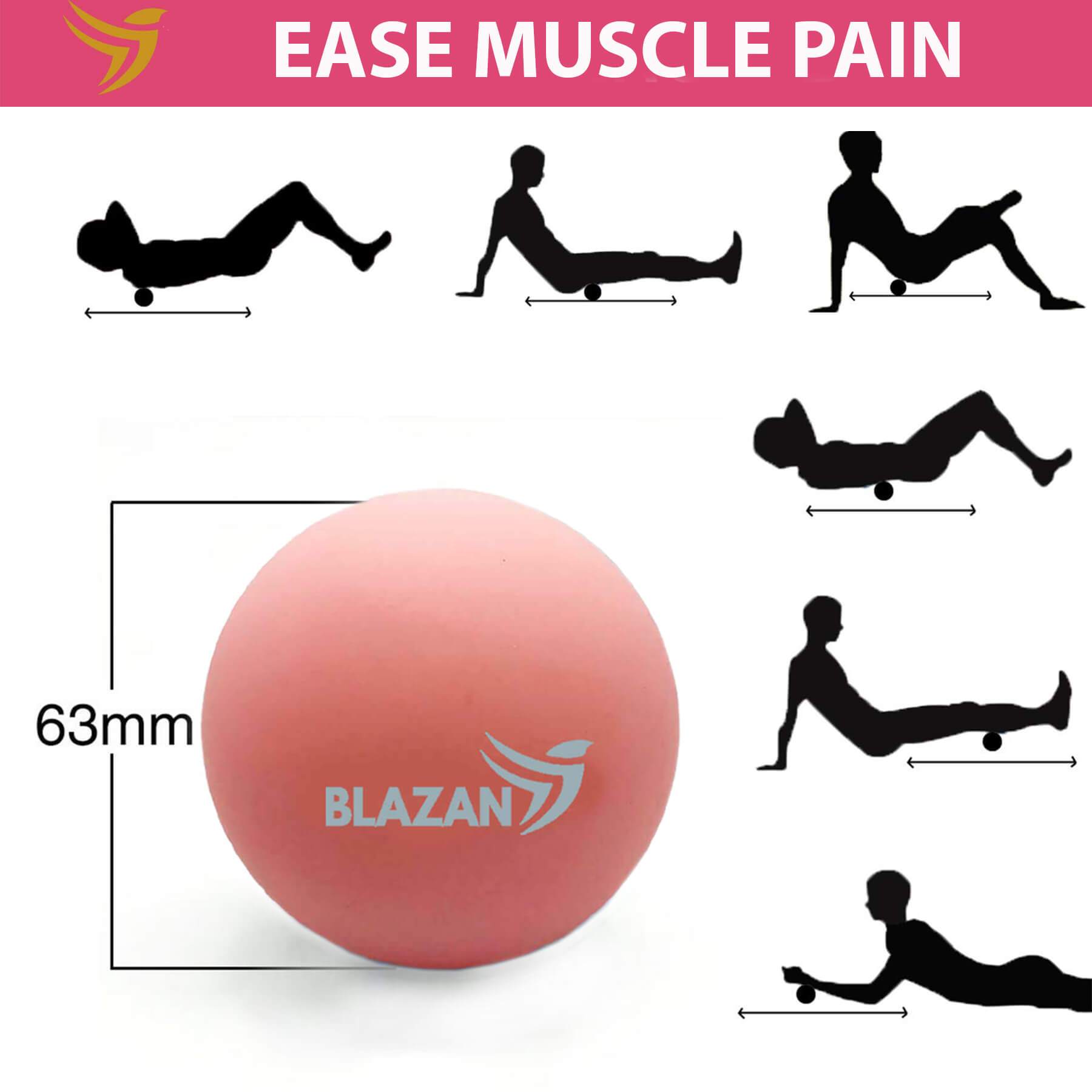 A set of two massage therapy balls made of solid non-toxic rubber, designed for effective muscle tension relief and portability.