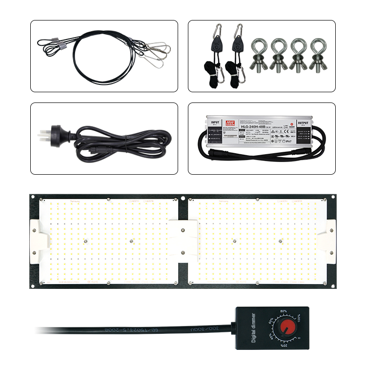 MasonBrite StealthGrow 240W Full Spectrum LED grow light designed for 4x2 grow tents, showcasing its waterproof and efficient features.