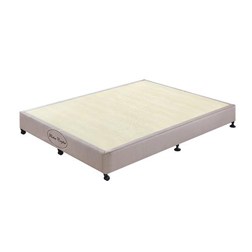 King Size Mattress Base Ensemble in Beige with solid wooden slats and soft knitted fabric cover, featuring fixed legs and movable castors.