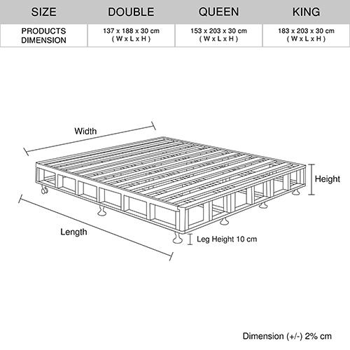 King Size Mattress Base Ensemble in Beige with solid wooden slats and soft knitted fabric cover, featuring fixed legs and movable castors.