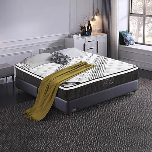 Euro Top Queen Size Pocket Spring Coil Mattress with soft Belgium knitted fabric and natural latex layer, showcasing its medium firmness and breathable design.