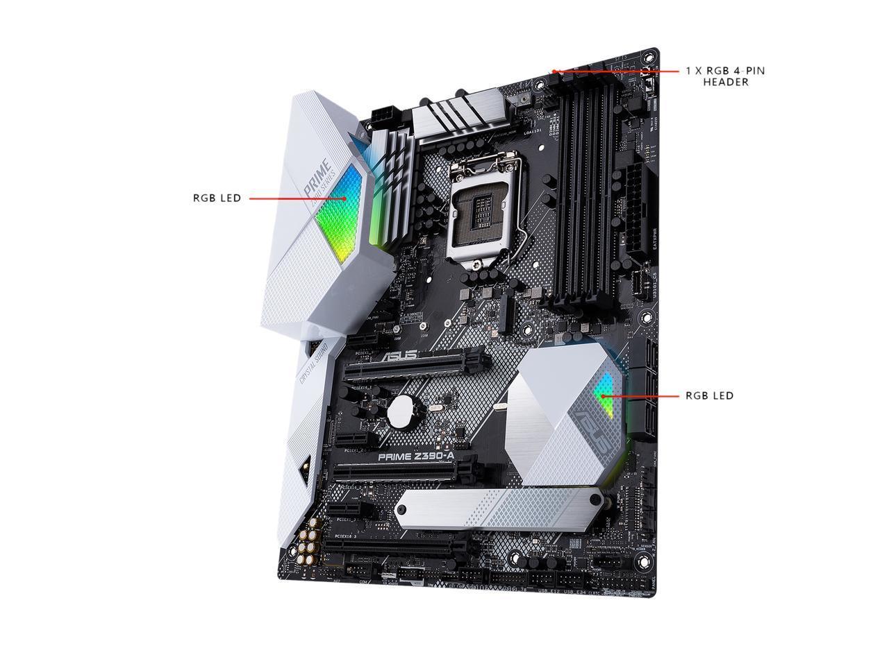 ASUS PRIME Z390-A R motherboard showcasing LGA 1151 socket, dual M.2 slots, and multiple connectivity options.