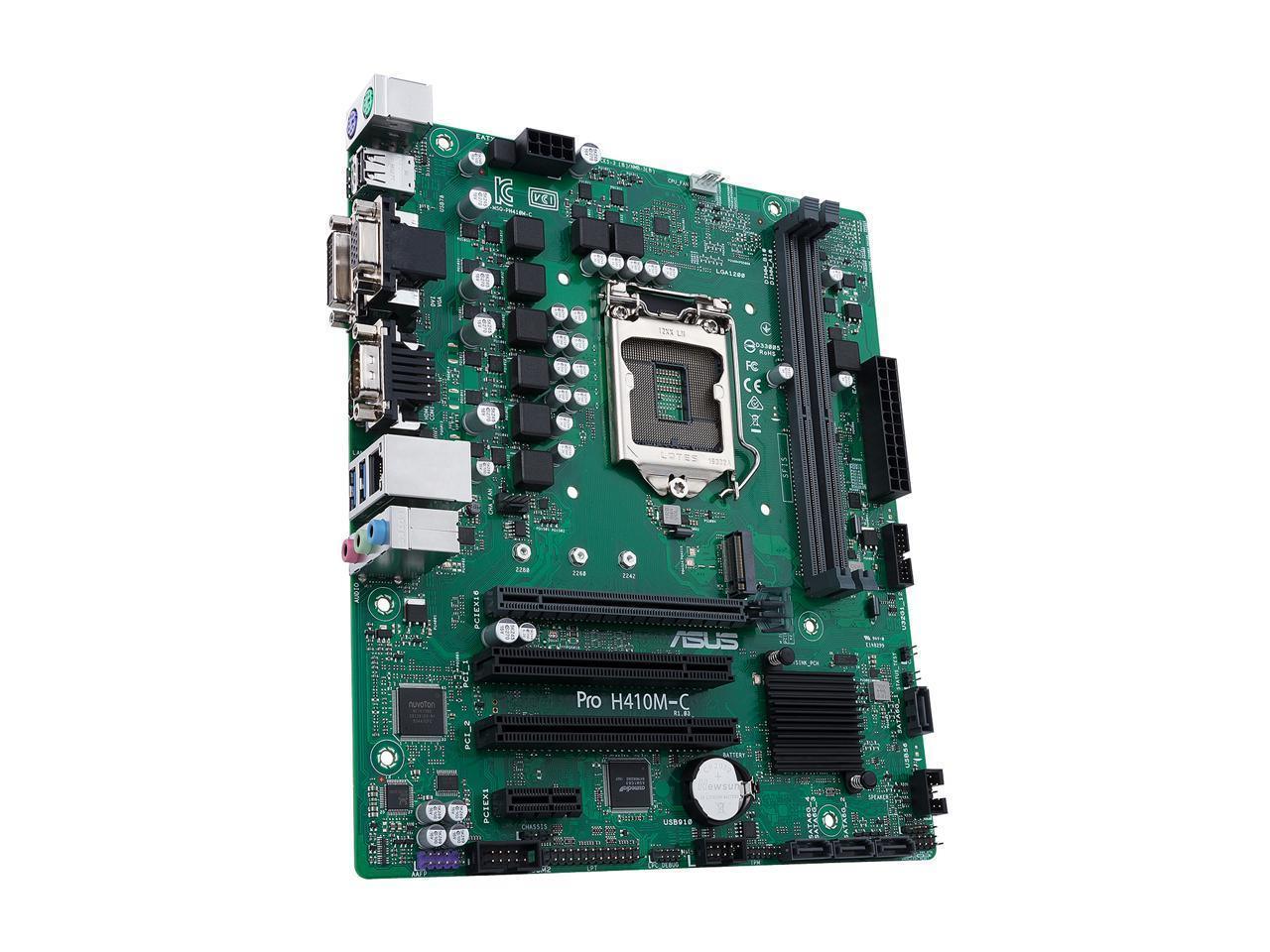 ASUS PRO H410M-C/CSM Micro ATX motherboard with LGA 1200 socket and SATA 6Gb/s support.