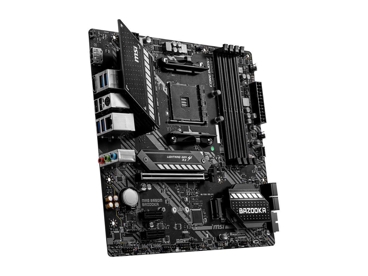 MSI MAG B550M Bazooka R Micro ATX motherboard with AM4 socket and multiple connectivity options.