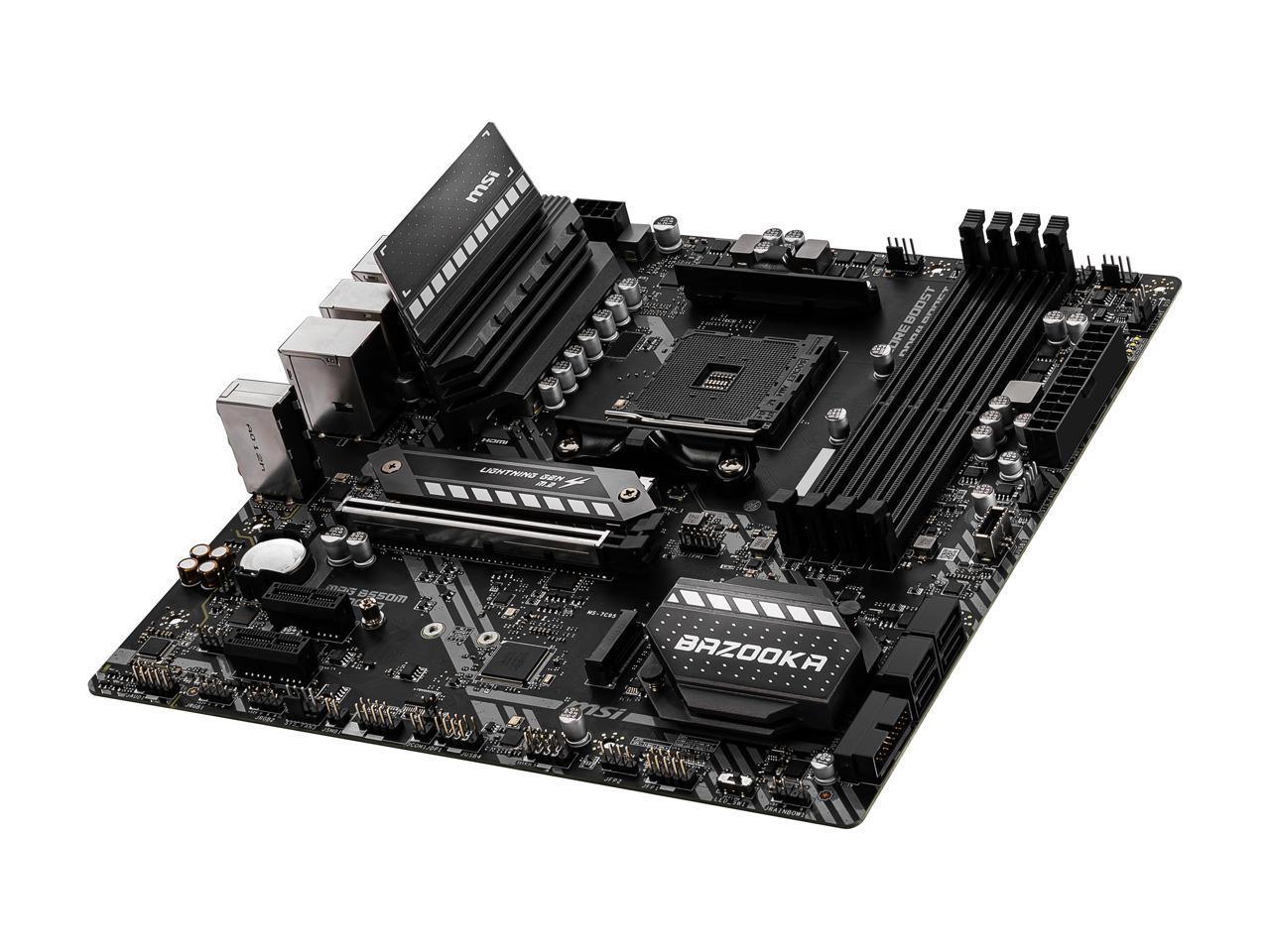 MSI MAG B550M Bazooka R Micro ATX motherboard with AM4 socket and multiple connectivity options.