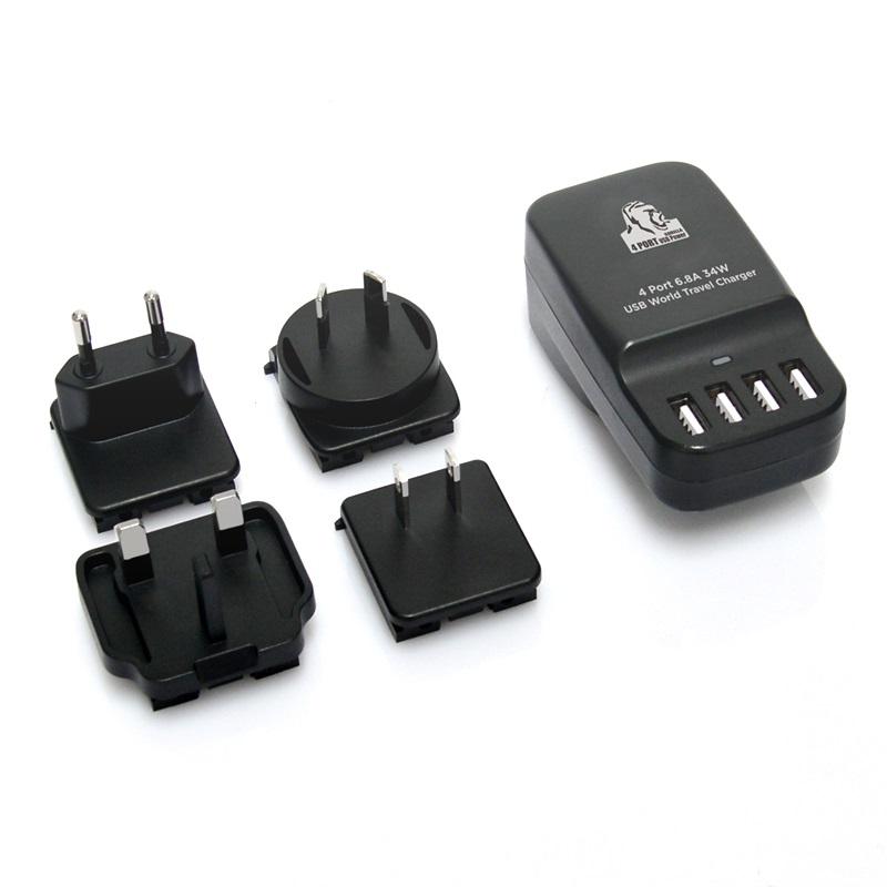 mbeat® Gorilla Power 4-Port USB World Travel Charger with interchangeable adaptors for global use.