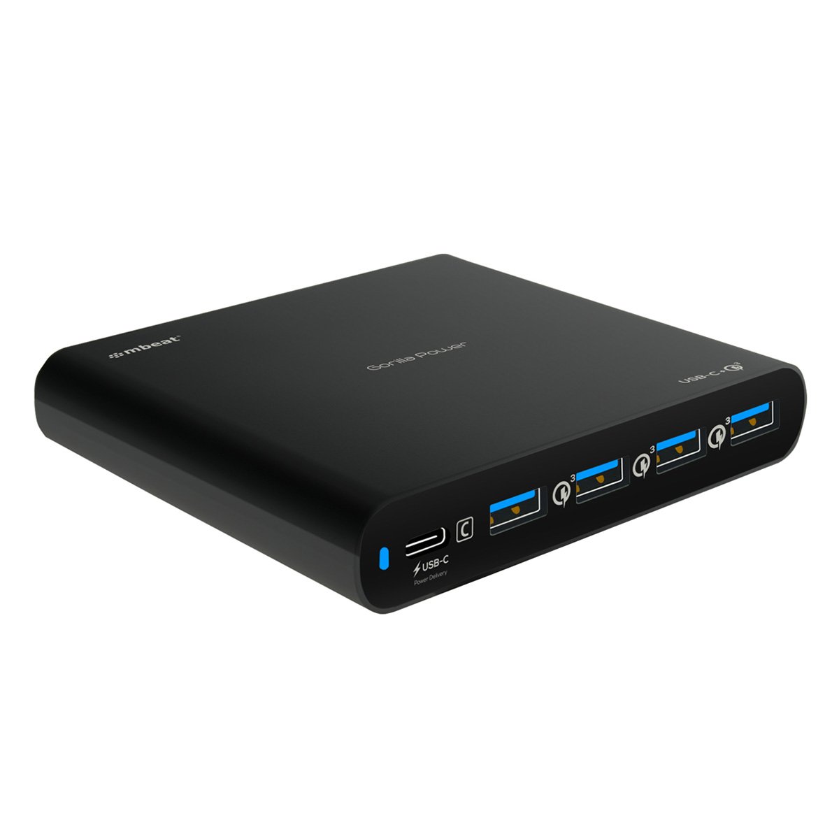 mbeat Gorilla Power 80W USB-C and USB-A charger with multiple ports for fast charging devices.