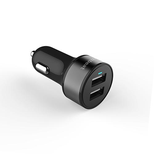 mbeat® Power Dot Pro Dual Port 3.4A Rapid Car Charger in metallic finish, showcasing dual USB ports for fast charging.