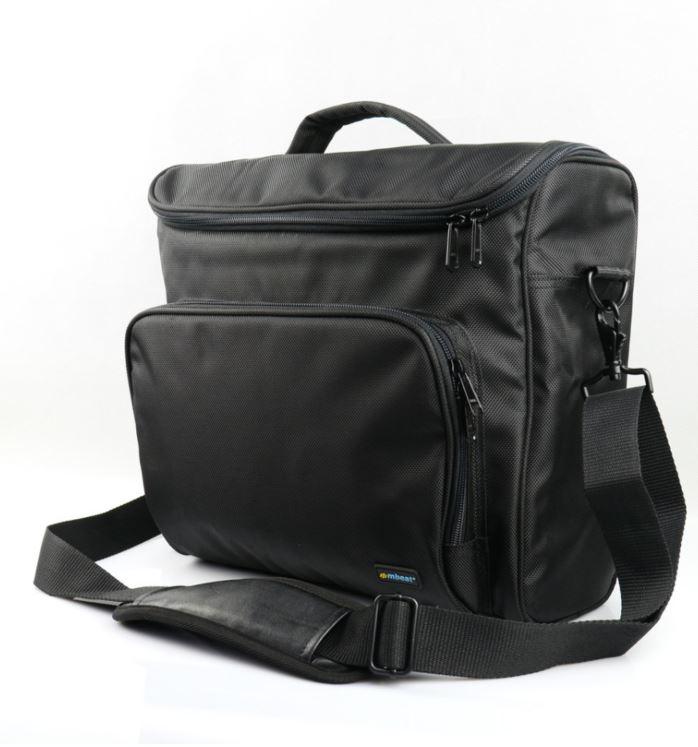 mbeat® Universal Projector Bag featuring durable fabric, padded interior, and multiple compartments for accessories.