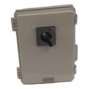 MBS16A11 Maintenance Bypass Switch mounted on a wall, designed for ITYS 1kVA - 3kVA models, featuring a push button interface.