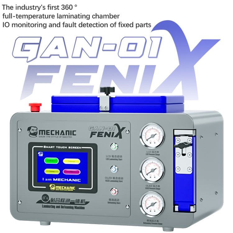 Mechanic GAN-01 FENIX 8 inch constant temperature lamination machine with an intelligent touch screen and dual heat source technology.