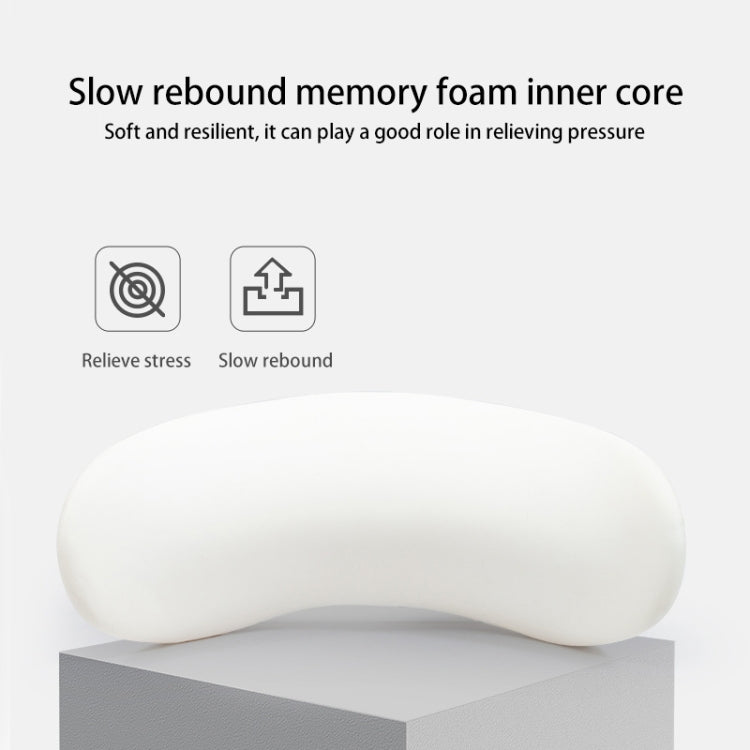 Memory Cotton Lumbar Pillow in crescent shape, designed for sleep and waist support, featuring a soft fabric cover and memory foam core.