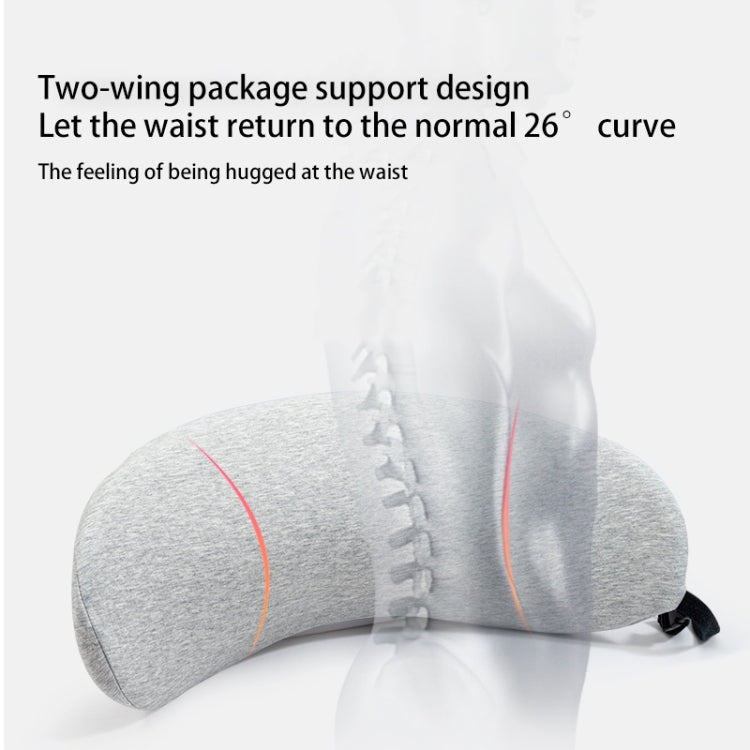 Memory Cotton Lumbar Pillow in crescent shape, designed for sleep and waist support, featuring a soft fabric cover and memory foam core.