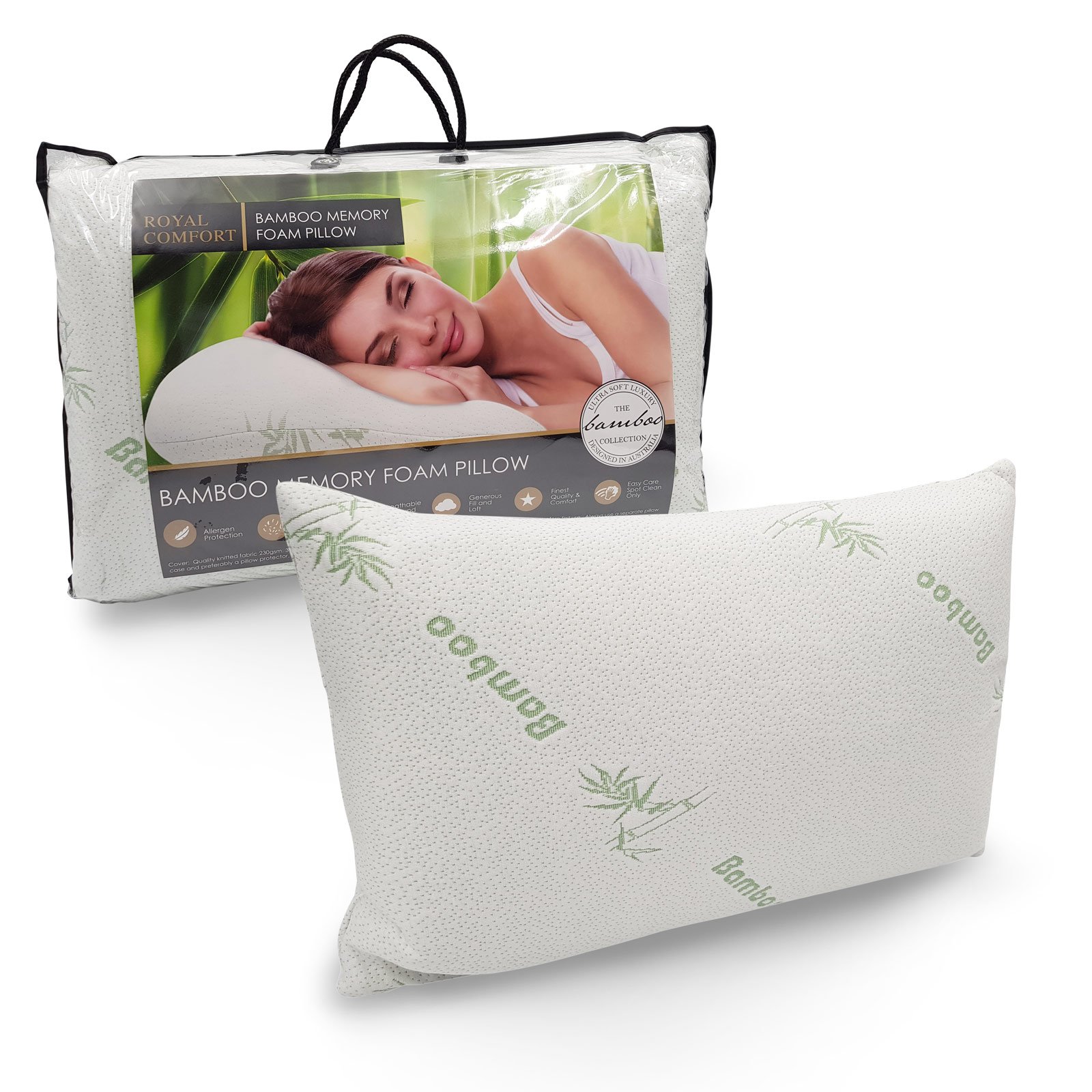 Bamboo-Covered Memory Foam Pillow with soft texture and removable cover, ideal for restful sleep.