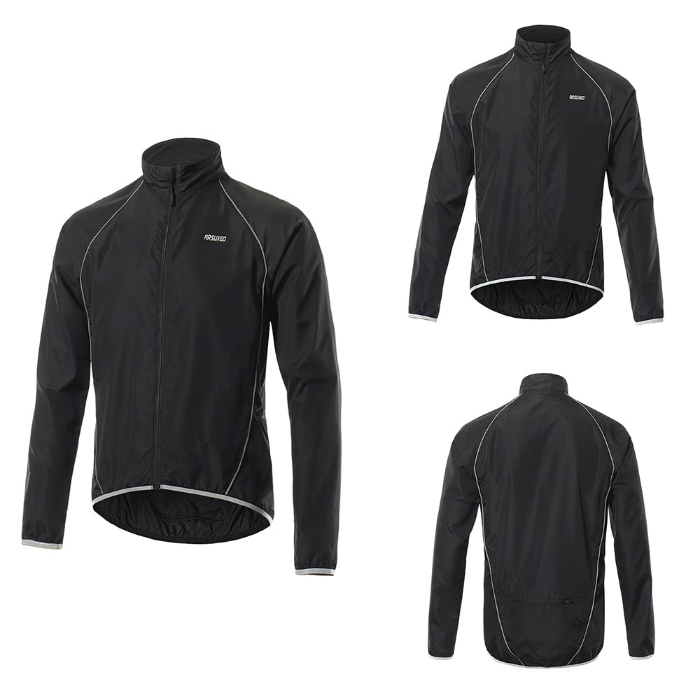 Men's cycling windbreaker jacket in vibrant color, showcasing windproof and waterproof features, ideal for mountain biking.